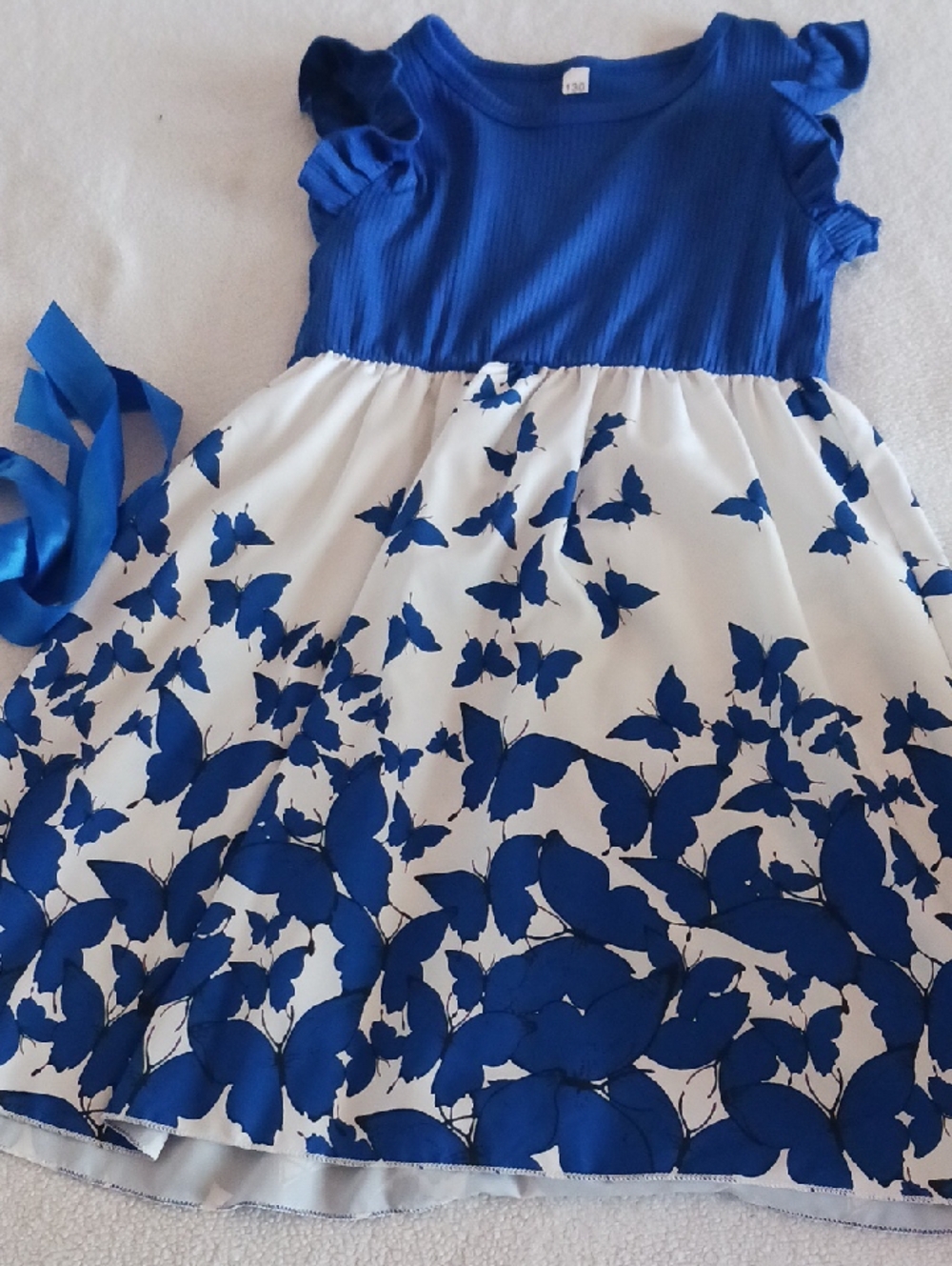 Blue Butterfly Print Girls' Dress